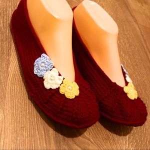 Hand Knit Shoes with pretty flowers